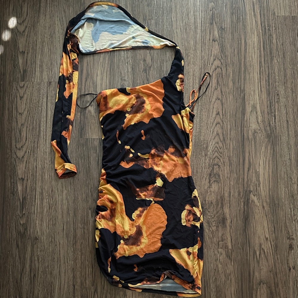 Fashion Nova One Shoulder Black and Orange Dress